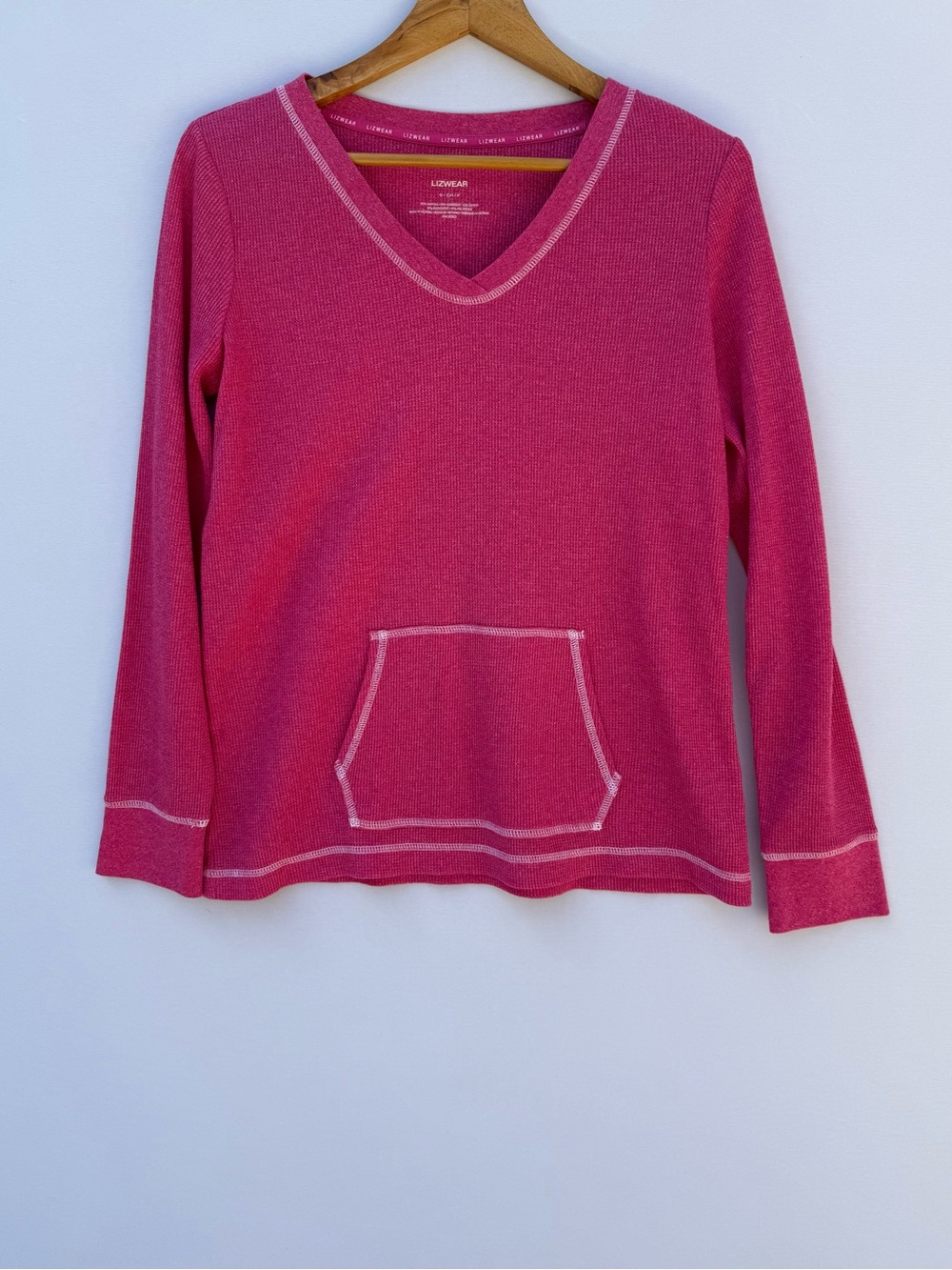 Liz Claiborne LIZWEAR Pink V-Neck Long Sleeve Pullover with Pocket, Small, NWOT